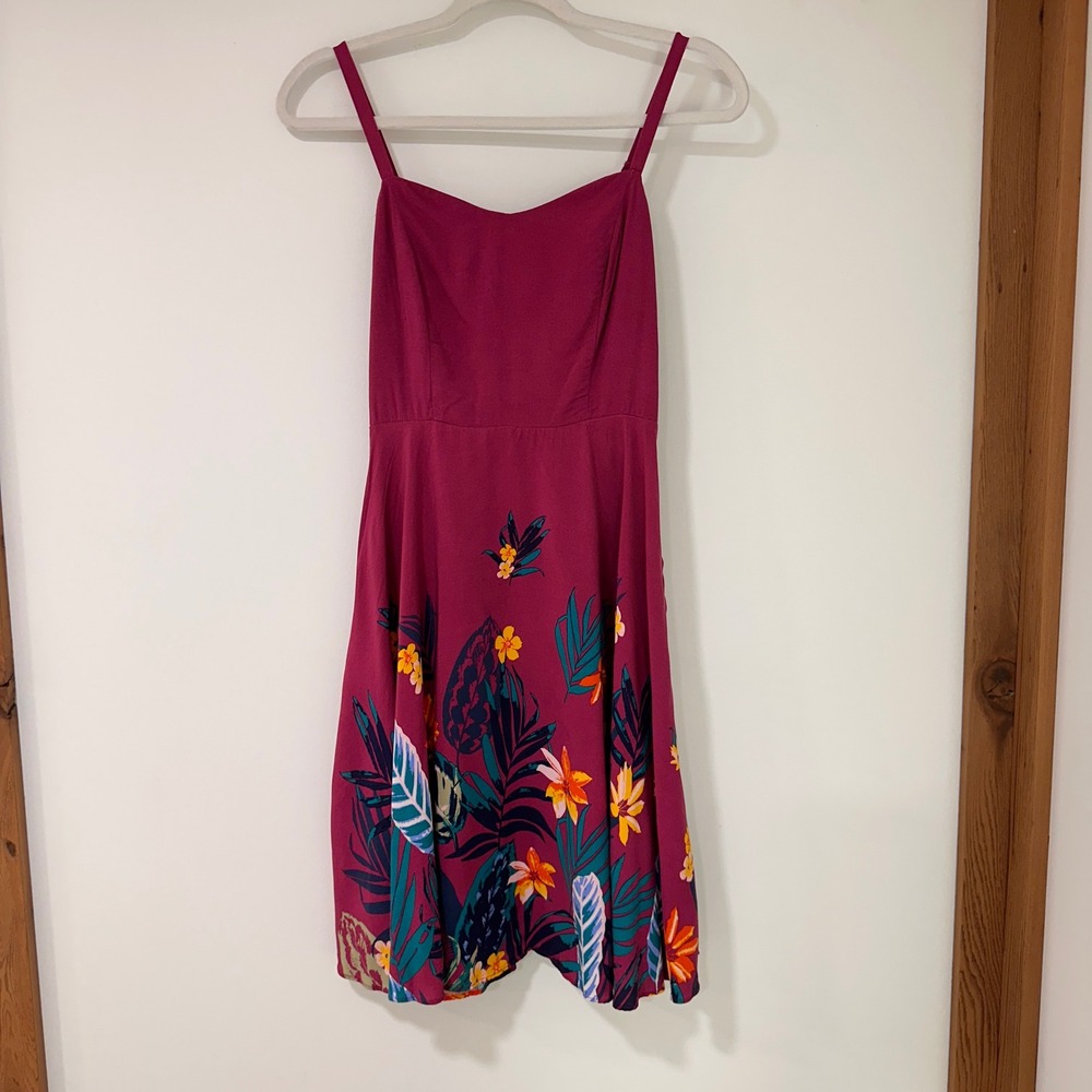 Old Navy Tropical Floral‎ Cami Dress Women Size S Pink Smocked Fit Flare | Boho
